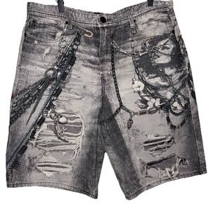 Preme Streetwear Jorts Shorts With Printed On Flowers Chains Face Size 40w